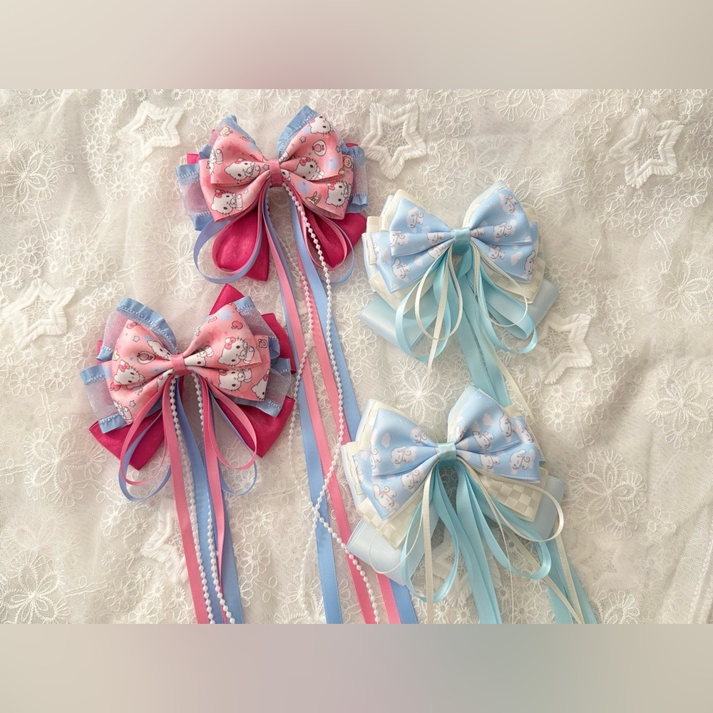 New Cute Pink and Blue kitty Hair Bows